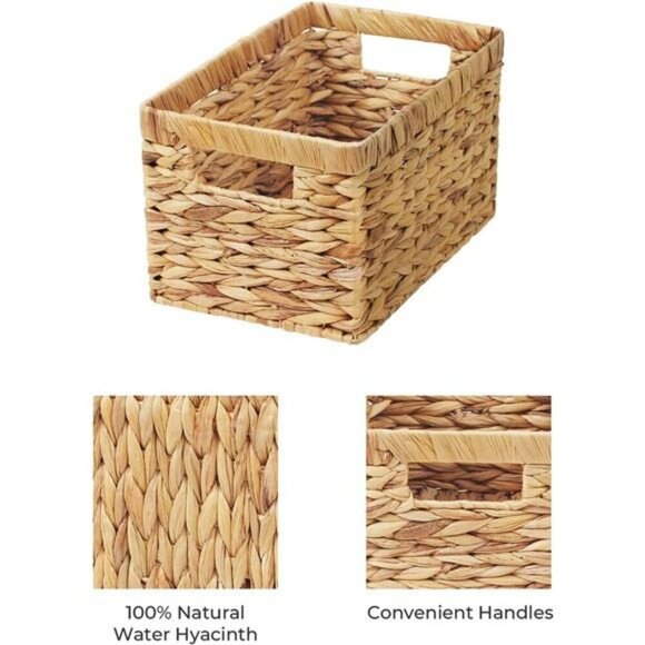 Water Hyacinth Wicker Storage Baskets Set of 2 Natural Organizer Bins - Picture 3 of 7